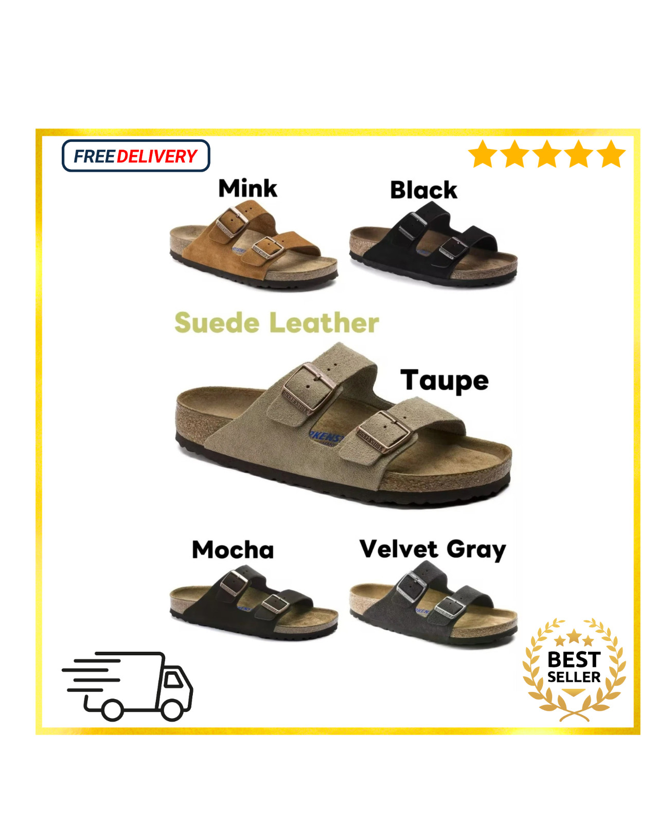 Birkenstock Arizona Soft Footbed Suede Leather Sandals Taupe Black Mocha Mink
