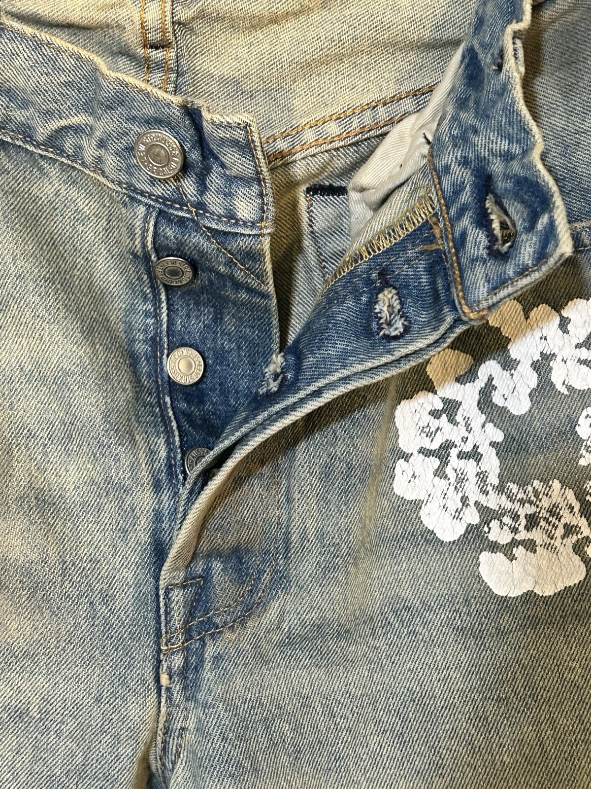 NWT DENIM TEARS Levi’s Floral Straight 501 Jeans Blue Cotton Regular Fit 30 x 32