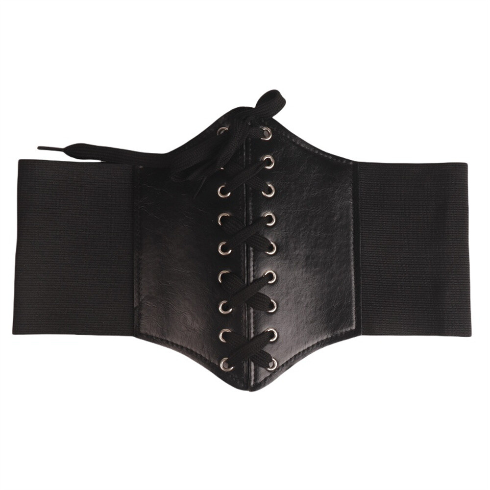 Women Strap Elastic Wide Waistband Corset Solid Faux Leather Cinch Tassel Belt