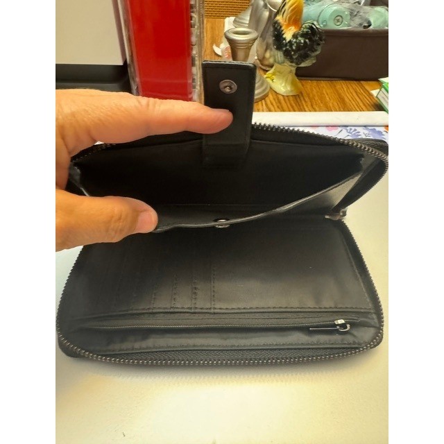 Black Faux Leather Zip Around Travel Wallet Wristlet Organizer with Phone Pocket