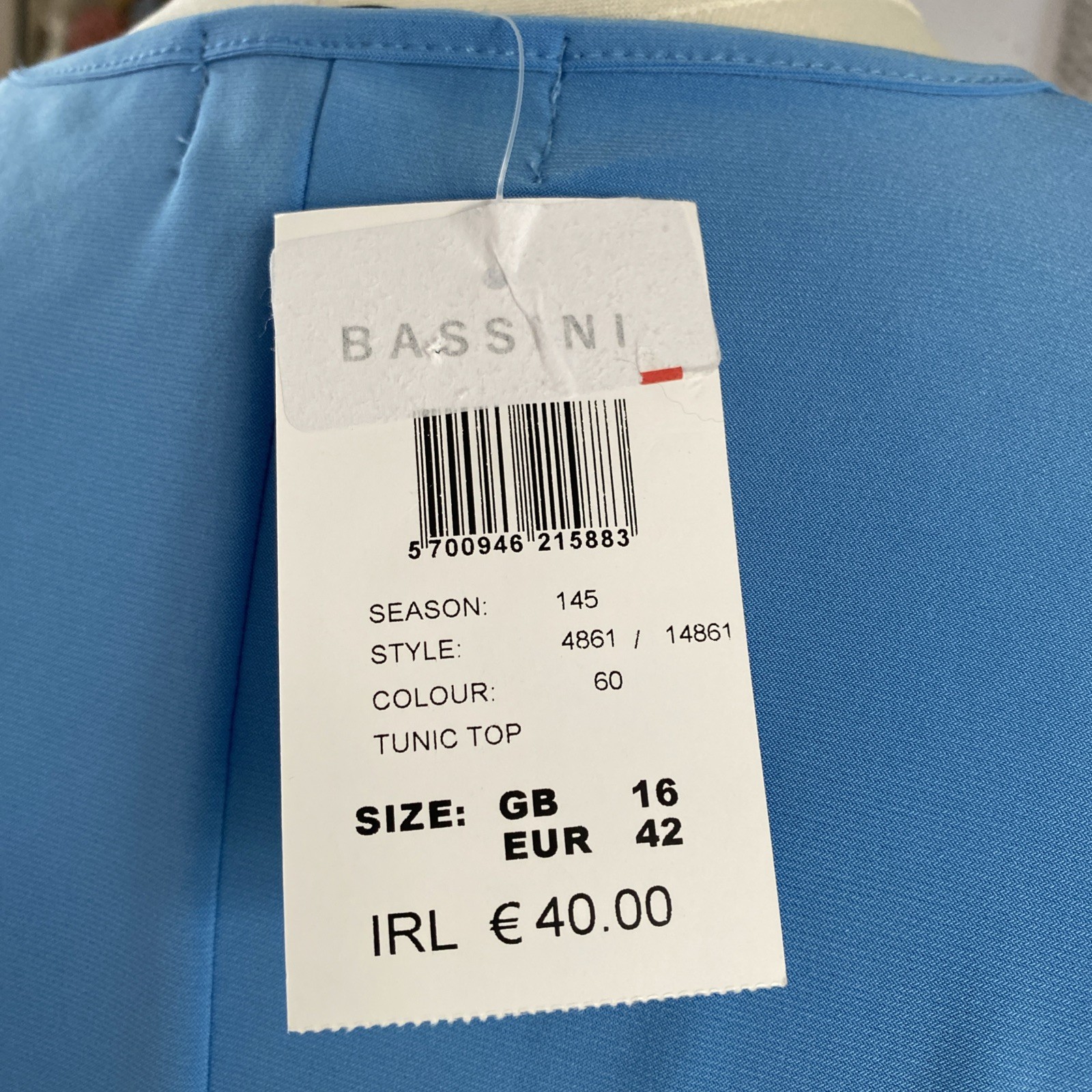 Bassini Sky Blue Top Size 16 Split Back BNWT