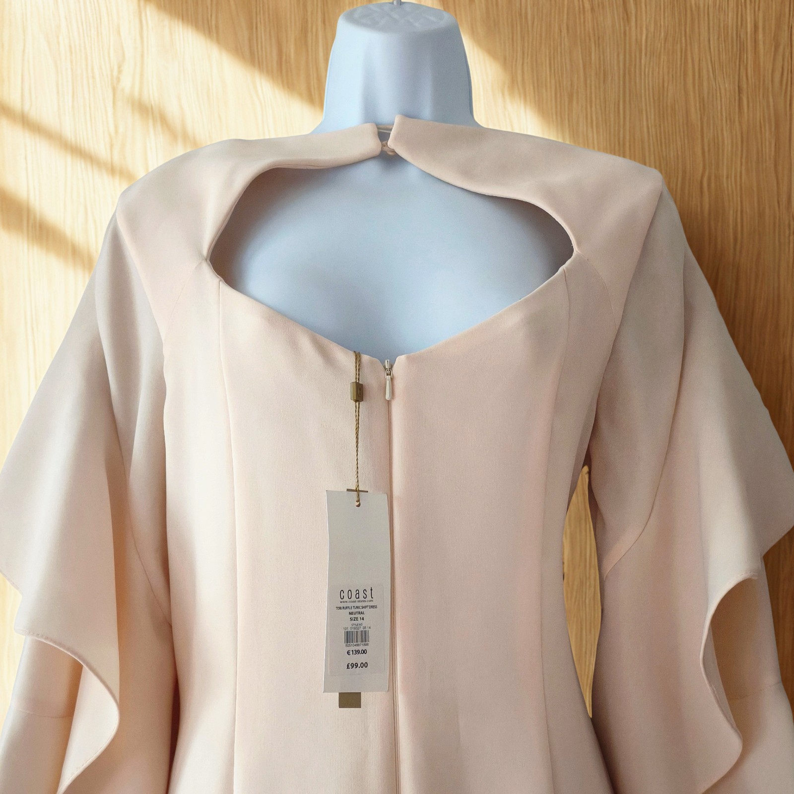 BNWT – COAST Tori Ruffle Tunic Shift Dress in Neutral /Beige, UK 14, Wedding