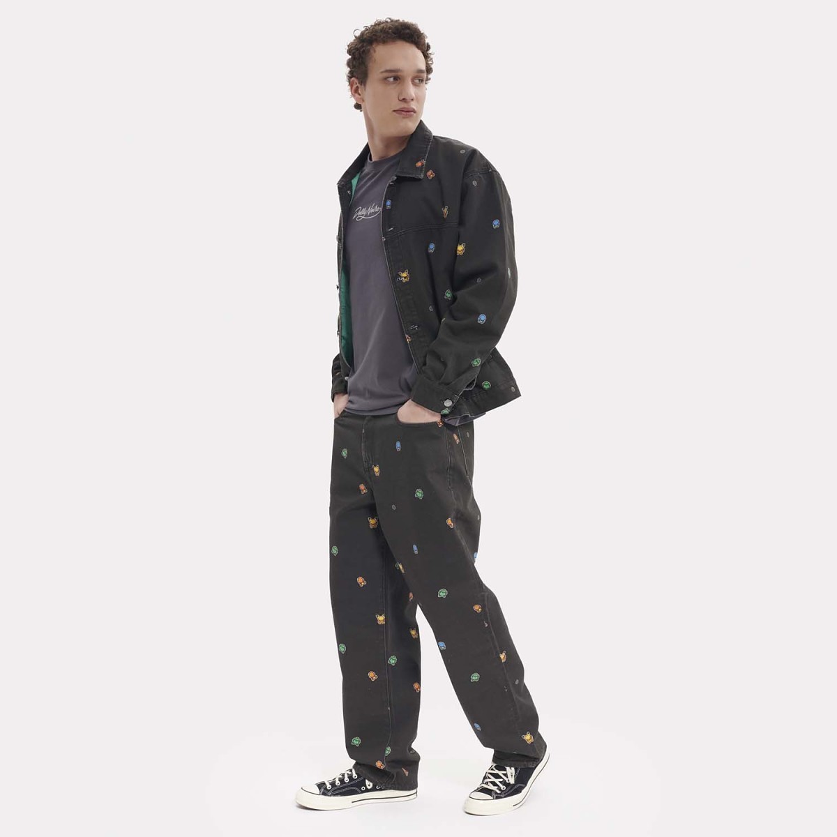 Pokémon × Dolly Noire: Pixel First Partner Pokémon Denim Pants – Adult Size M