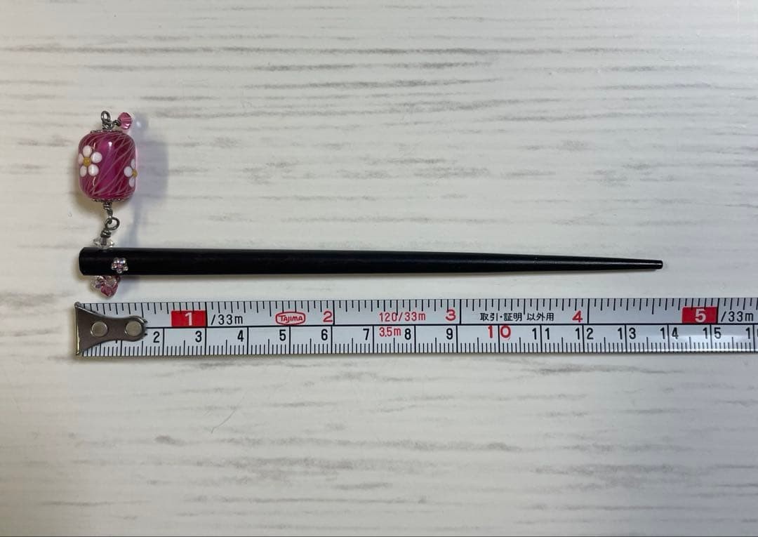 Wooden Hairpin with Pink Flower Tumble Bead, 14cm Japanese Accessory