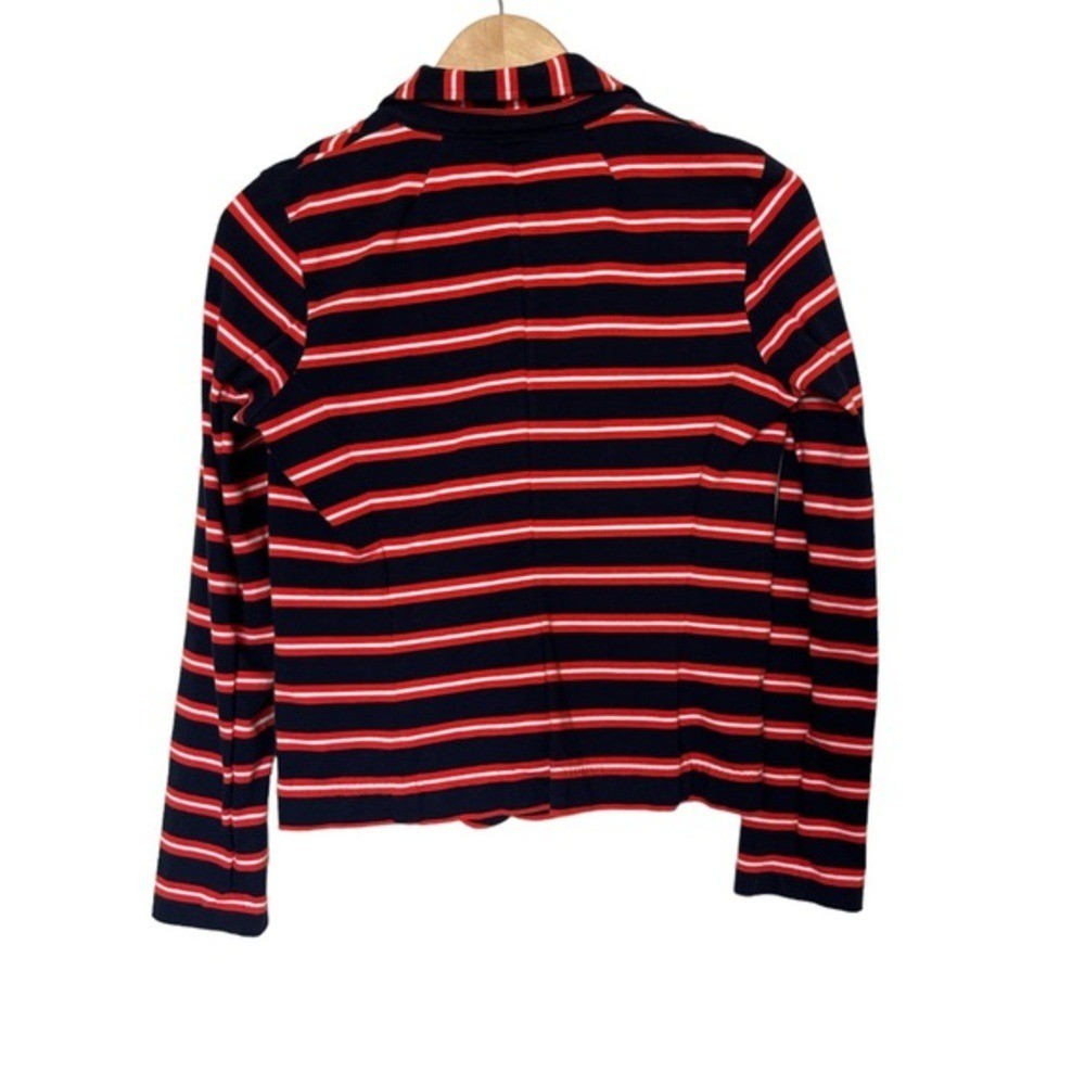 J.Crew Blazer Women S 14875 Navy Red White Striped Knit Cotton EUC