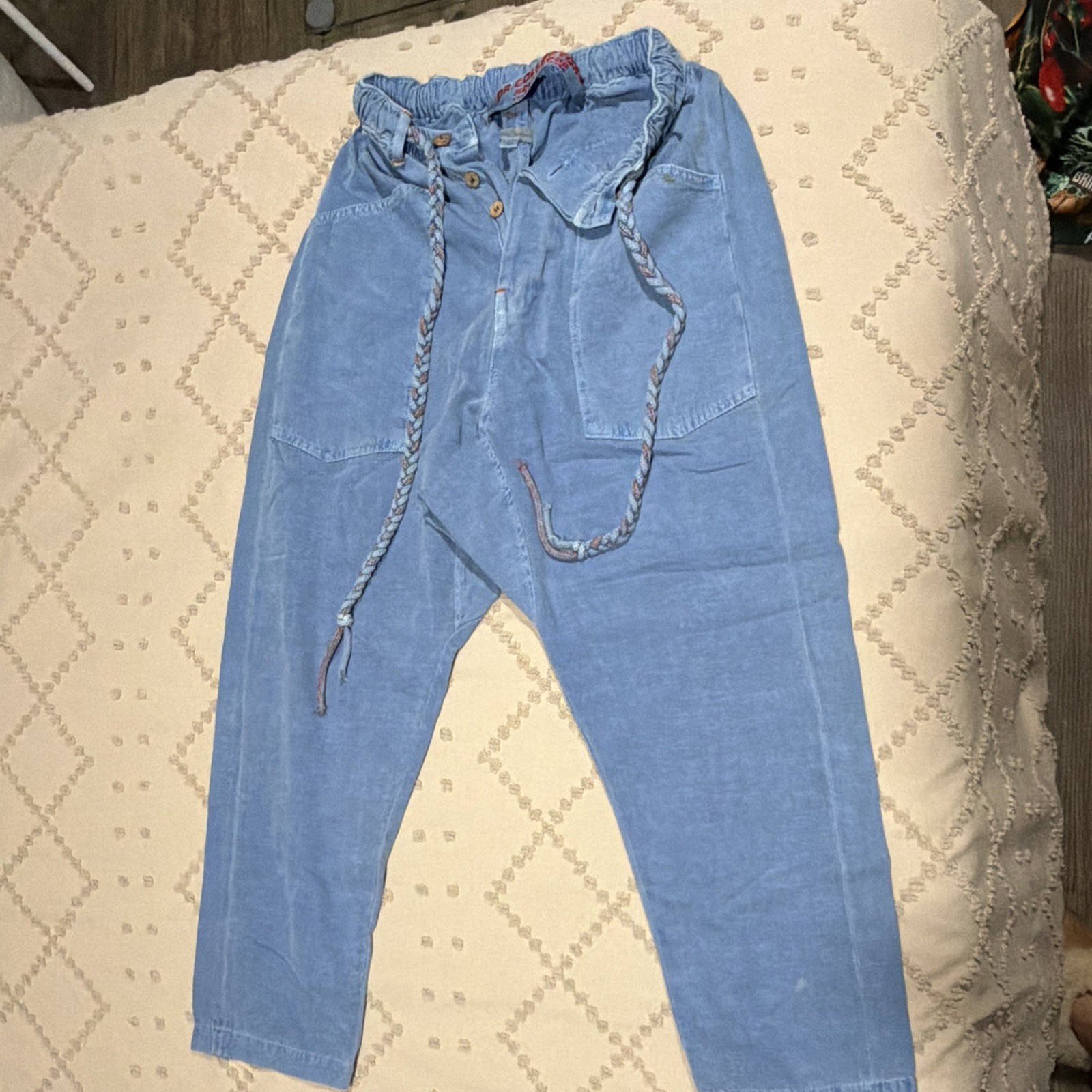 Dr. Collector Women’s Blue Cotton Linen Jogger Pants Pockets Drawstring S