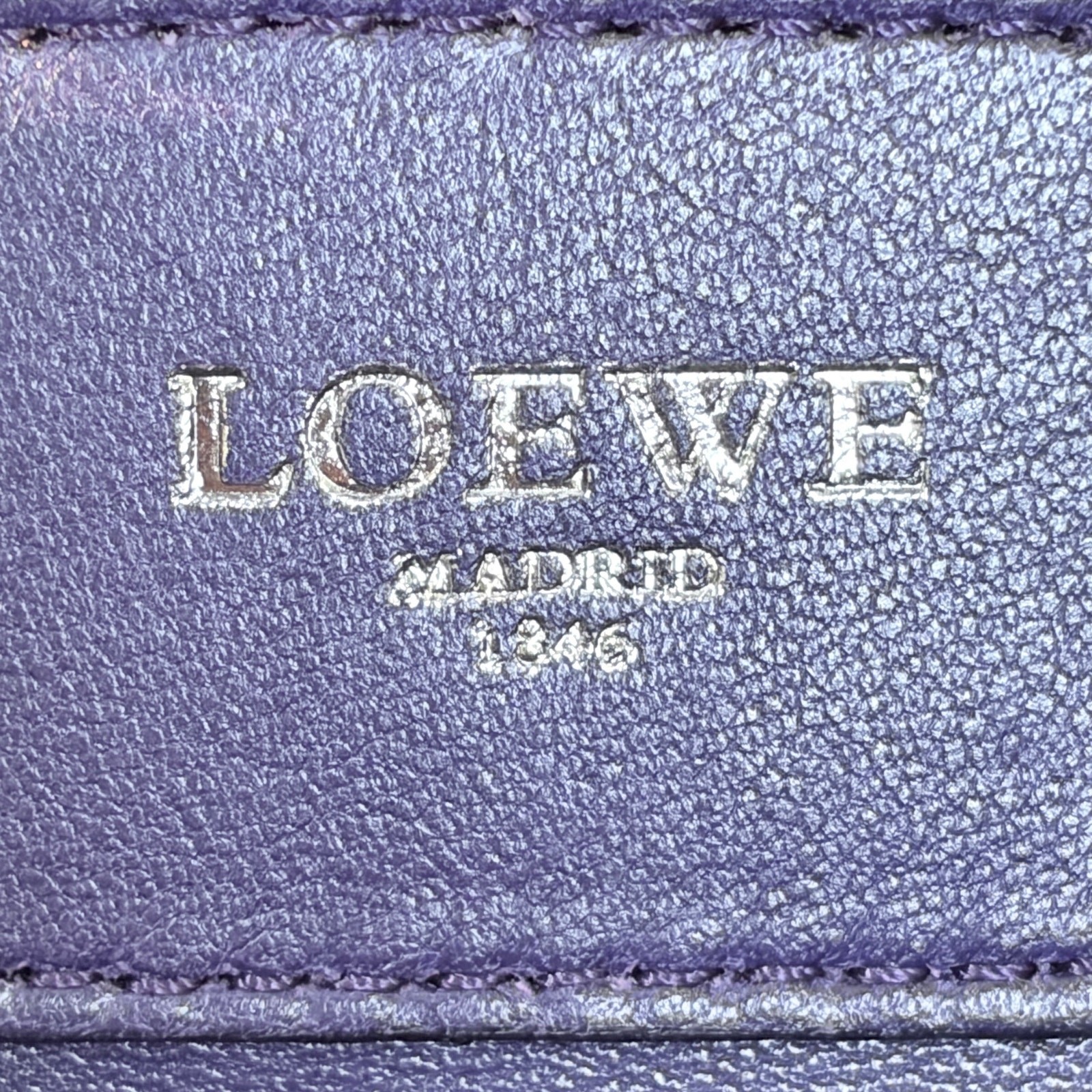 Loewe Amazona 36 Purple Leather Top Handle Bag Silver Hardware COA Dustbag Keys