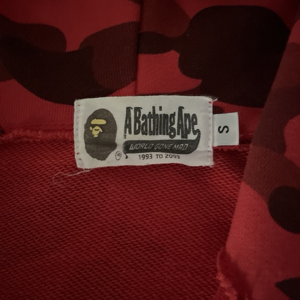 A Bathing Ape BAPE Red/Black Camo Shark Full Zip Hooded Hoodie Size S