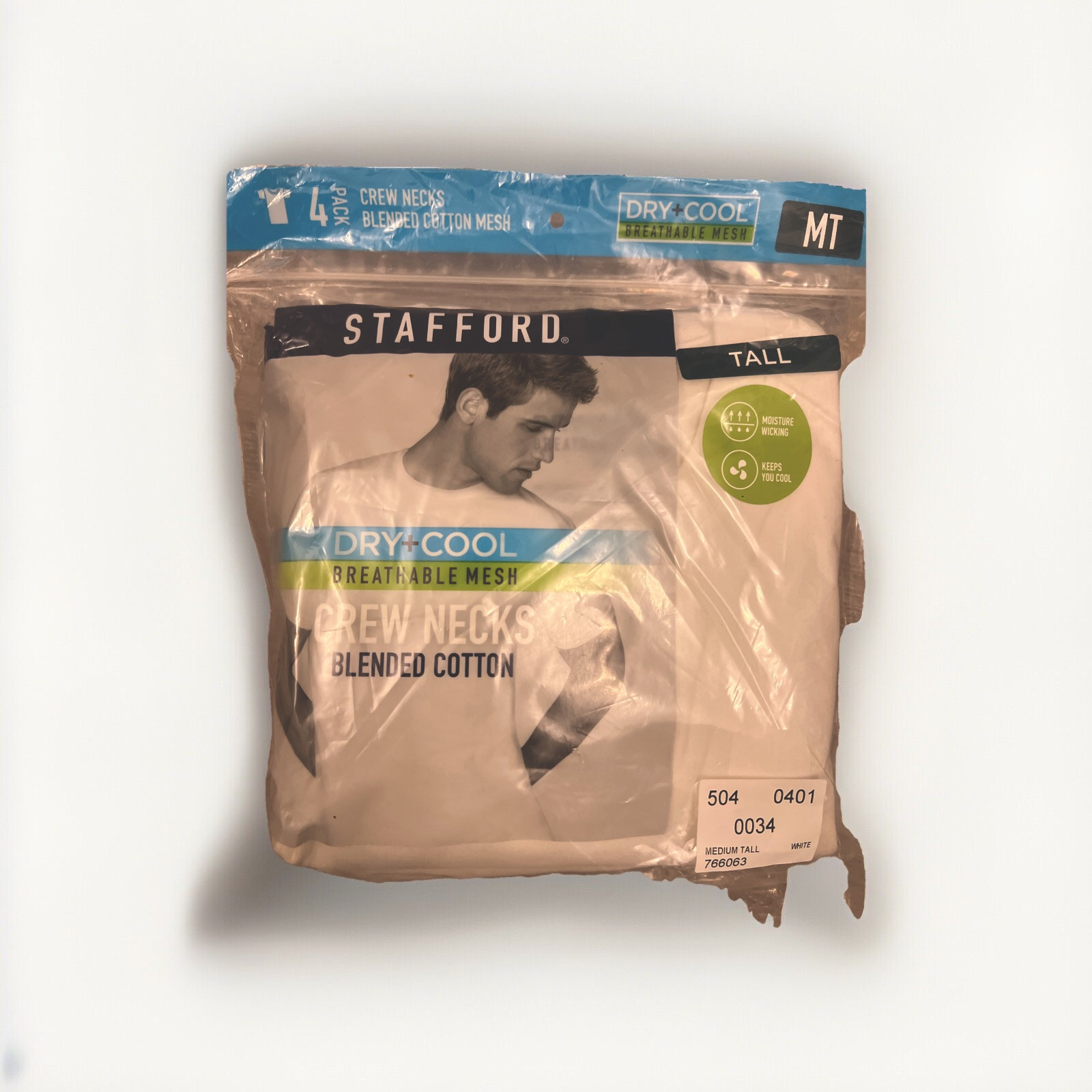 Stafford 4 Pack CREW NECKS Blended Cotton Mesh. DRY + COOL Tall MT