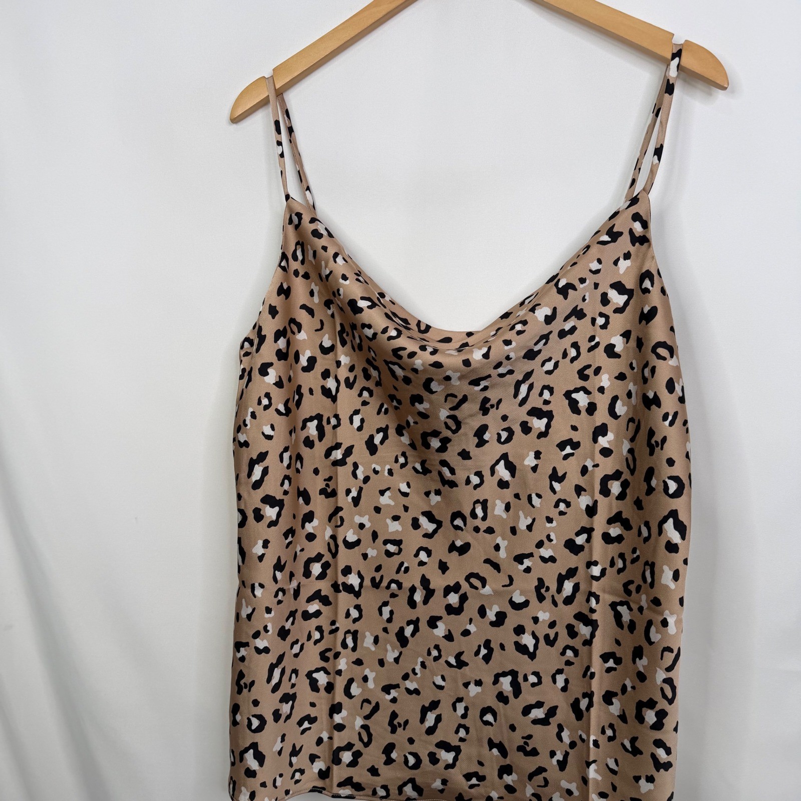 Skies Are Blue Leopard Print Cowl Neck Satin Camisole Top Tan XL NWT