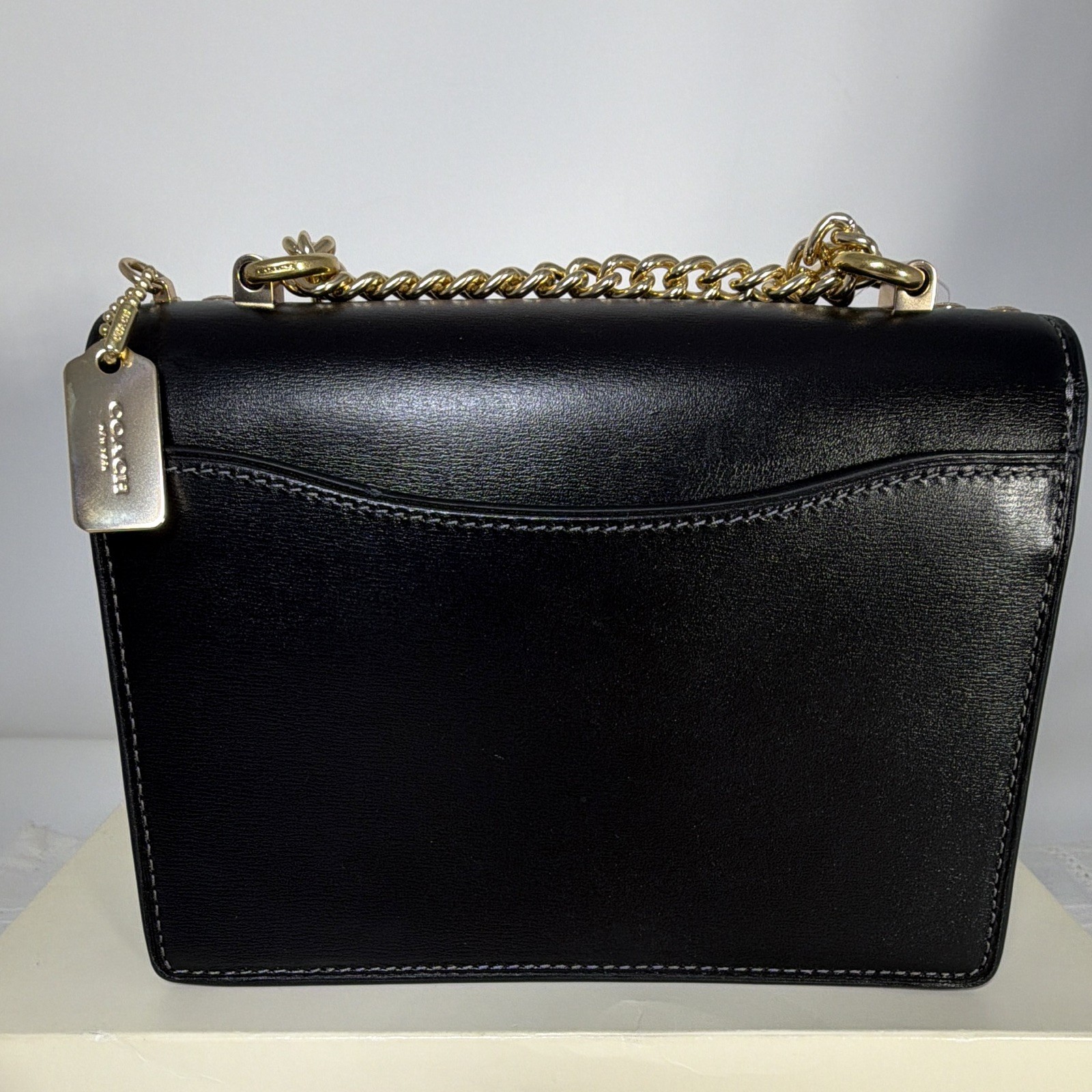 Coach Black Small Logo Crossbody Bag Chain Strap Gold HW Detachable Charm