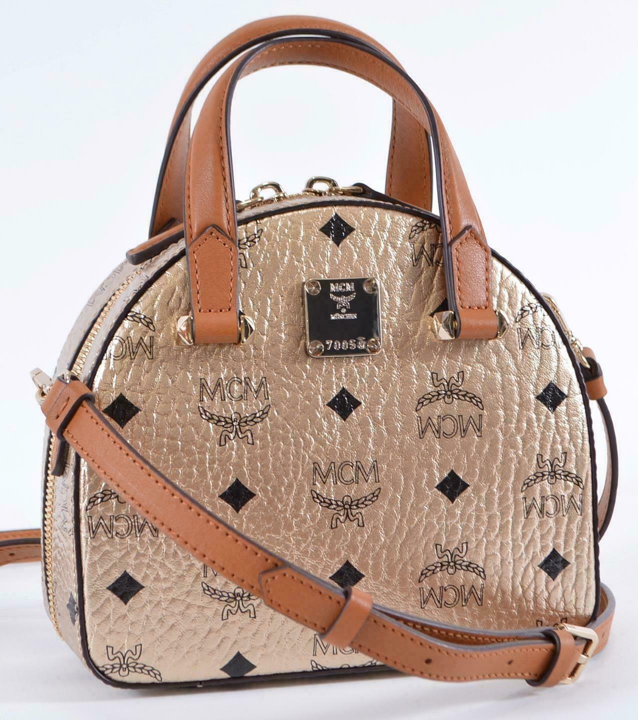 MCM half moon Visetos Canvas Small Zip Top Crossbody Dome Purse Bag