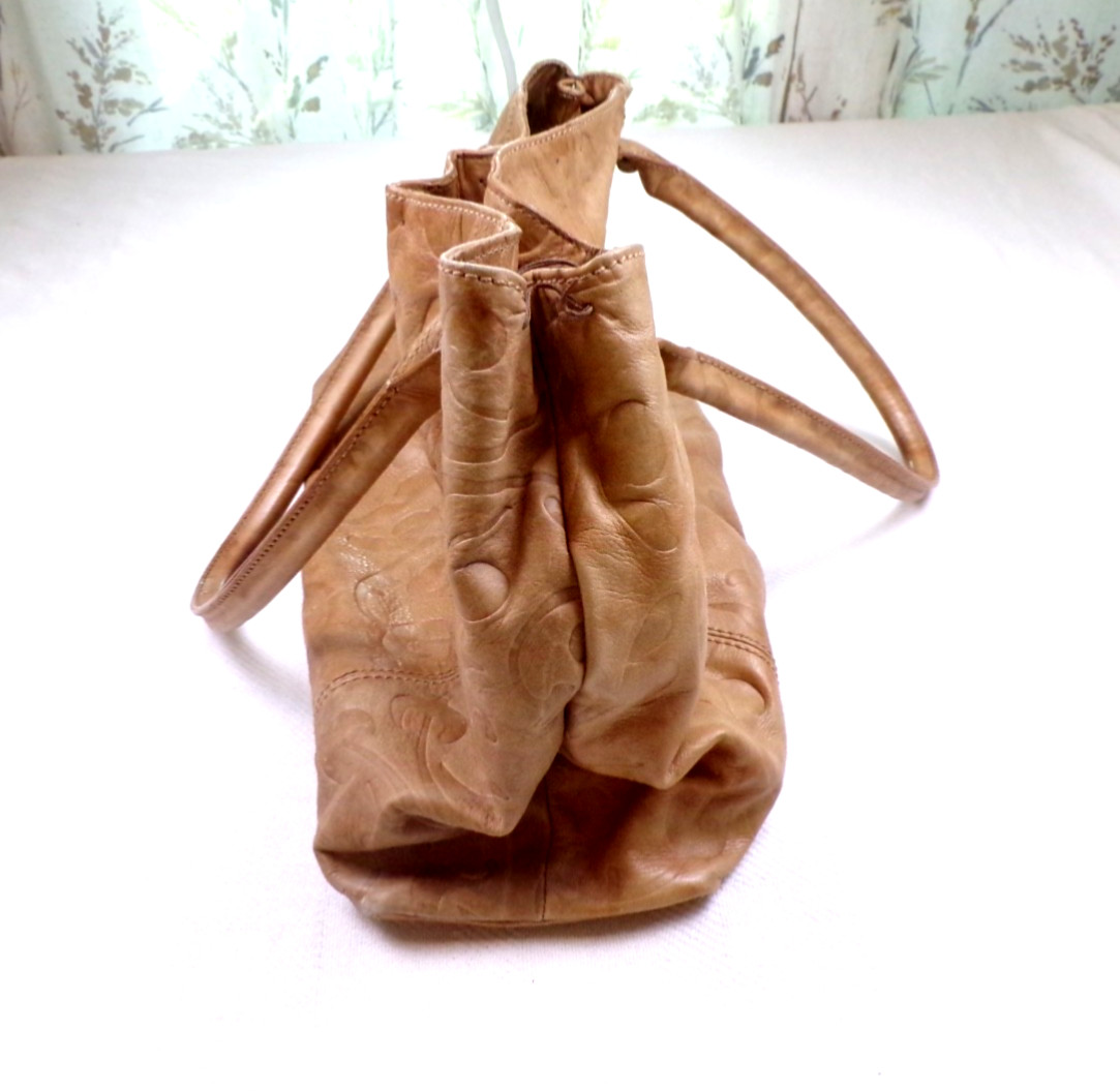 Falor Italia Le Borse Large Embossed Leather Tote Bag Made In Italy Tan