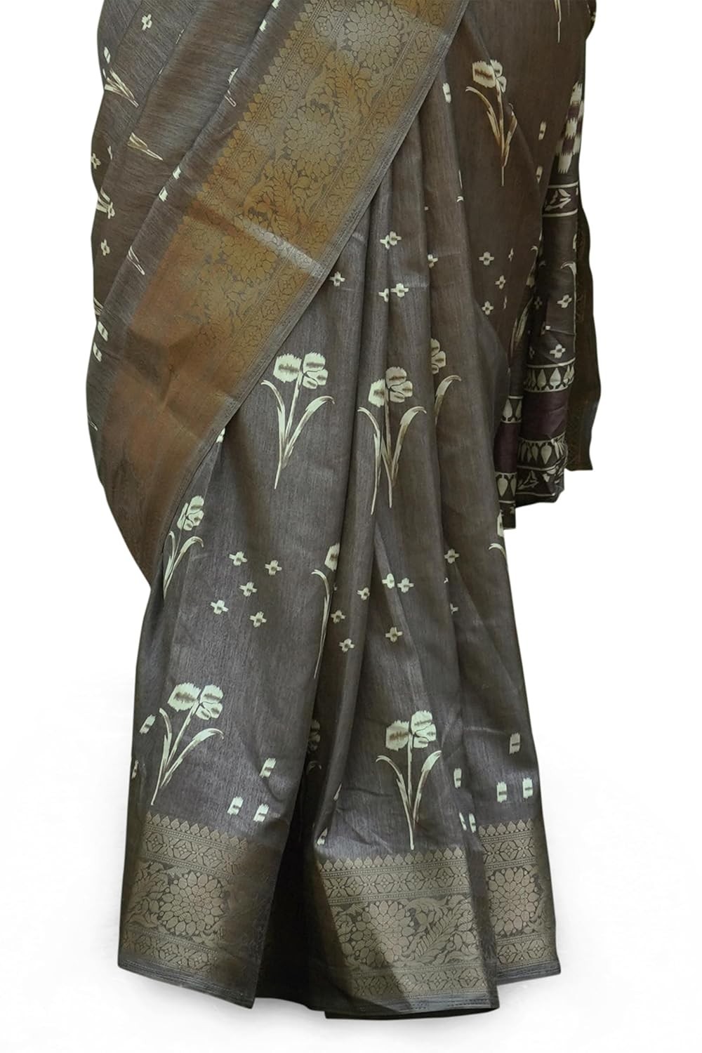Women’s Silk Blend Block Printed Saree with Blouse Piece
