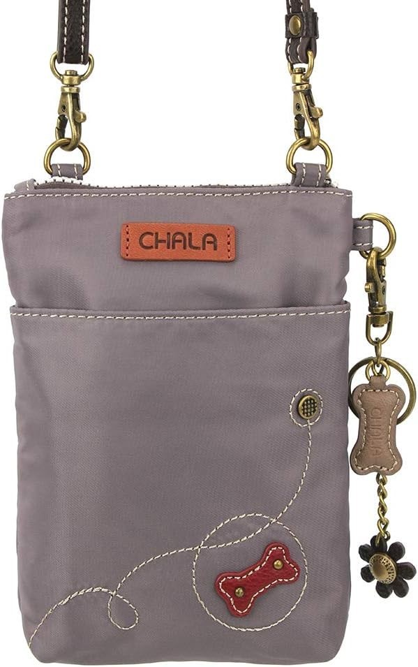 Chala Venture Nylon and Faux Leather RFID Crossbody Purse – Pawprint, Gray NWT