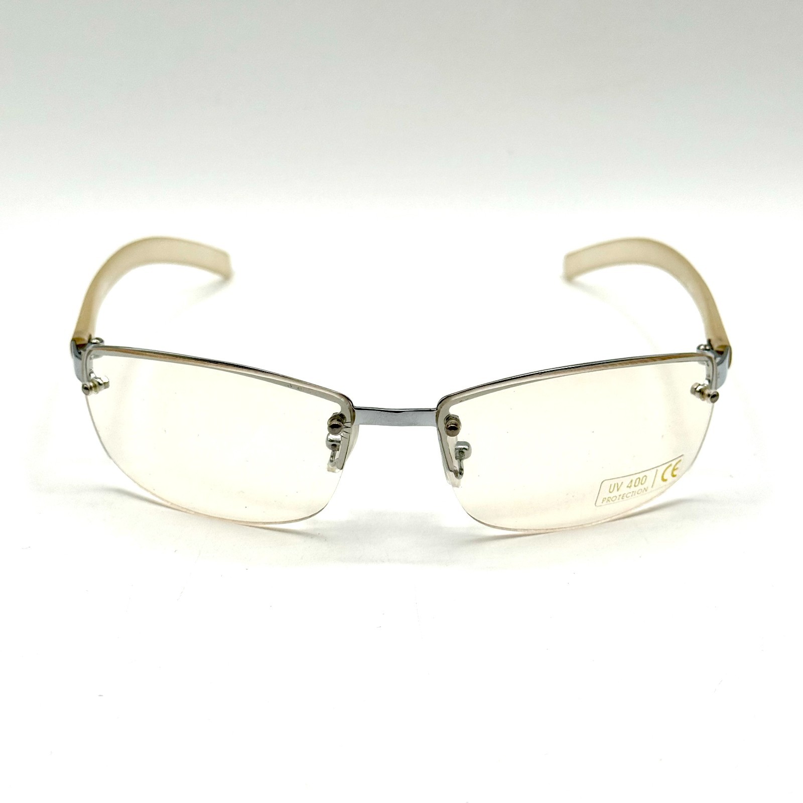 Fashion Rimless Oval Sunglasses Silver Metal Frame & Light Gray Gradient Lenses
