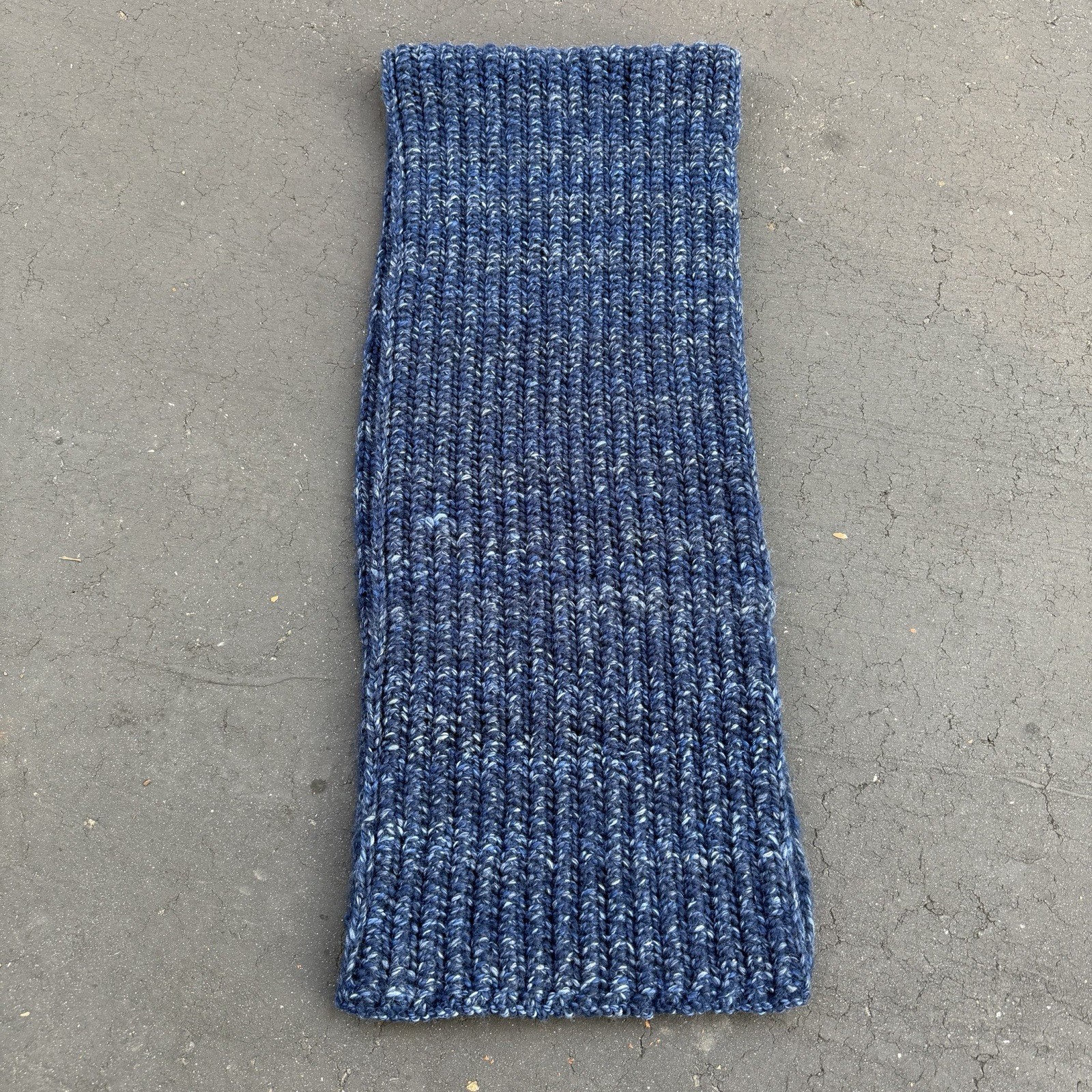 Crocheted Knit Scarf Dark Blue Handmade – 80″ Long Fall Winter Unique Design