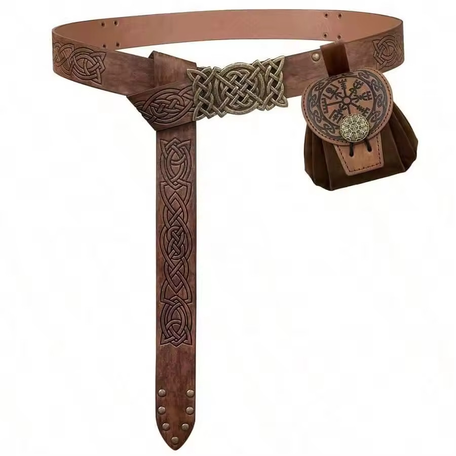 Steampunk Medieval Punk Style Fanny Packs for Men Pu Leather Coin Purse Hangable