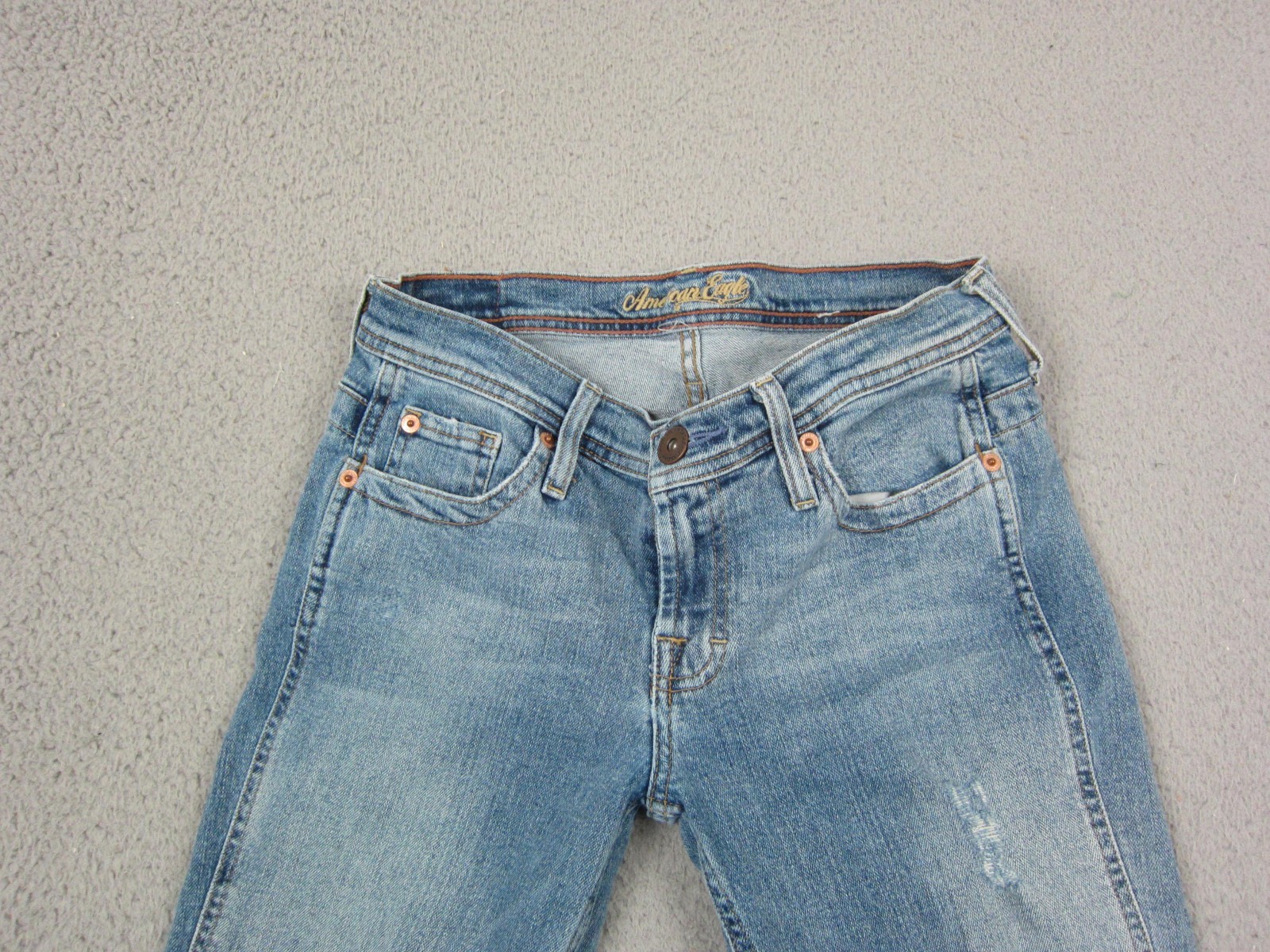 American Eagle Jeans Womens 4 Reg Blue Stretch Skinny Flare Denim Distressed