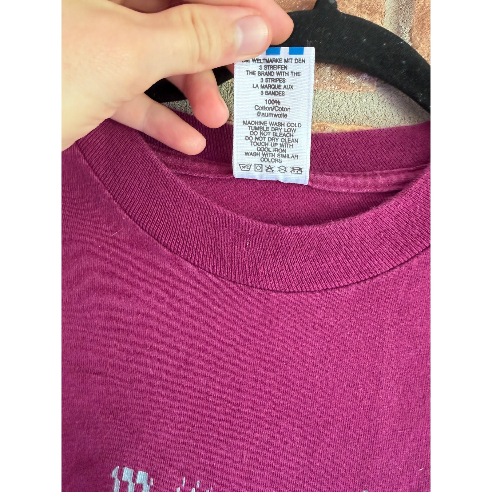 Vintage Adidas Originals Single Stitch USA Made Trefoil Tee Large Burgundy