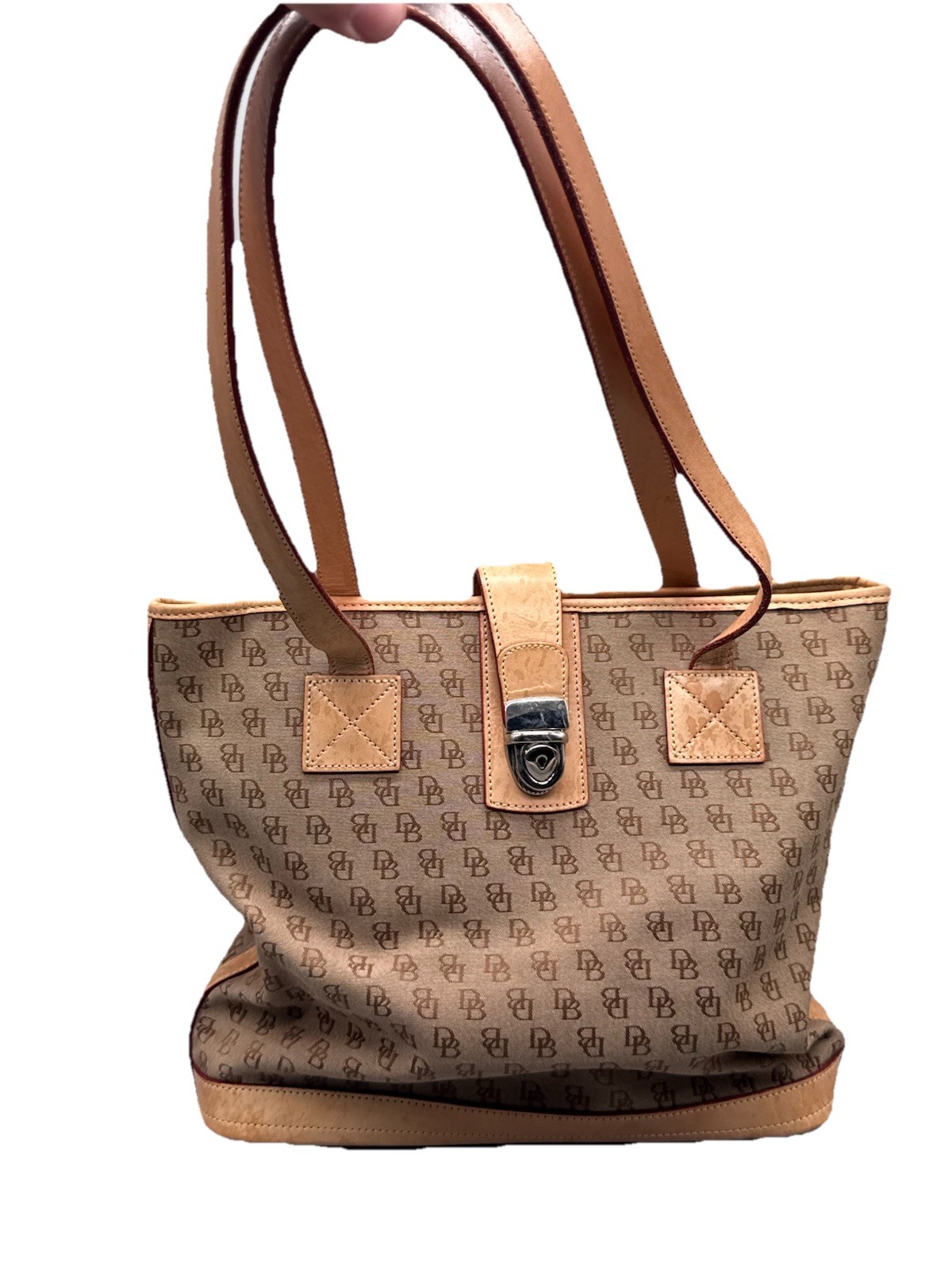 Dooney & Bourke Signature DB Tan Brown Shoulder Purse Tote Bag Handbag