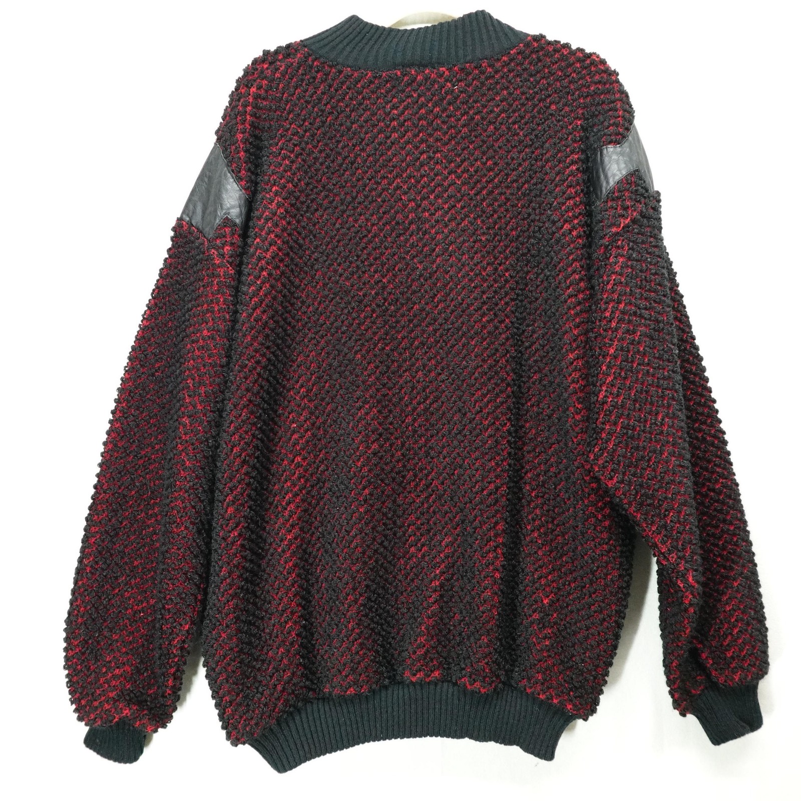 Vintage Mario Bellucci Sweater Mens XL Black Red Textured Leather Patch 90s