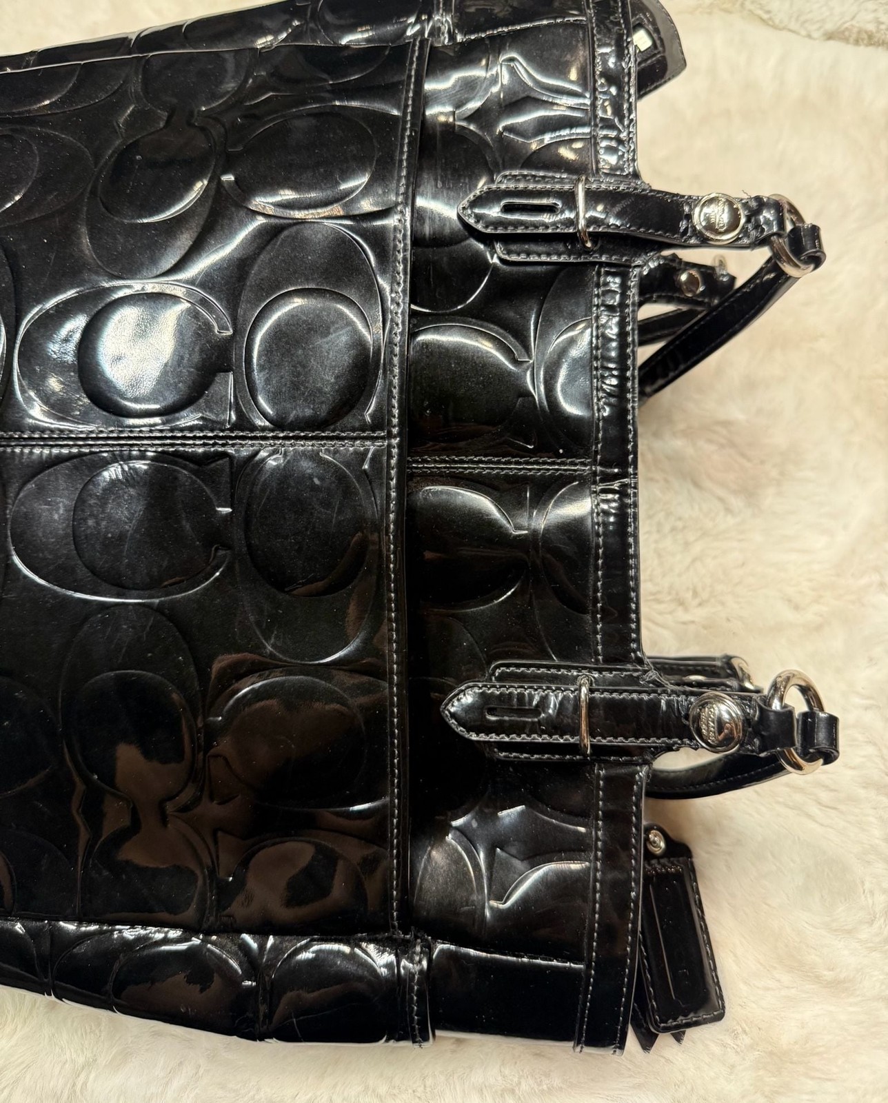 Coach Signature Embossed Patent Leather Tote Bag Black F16564