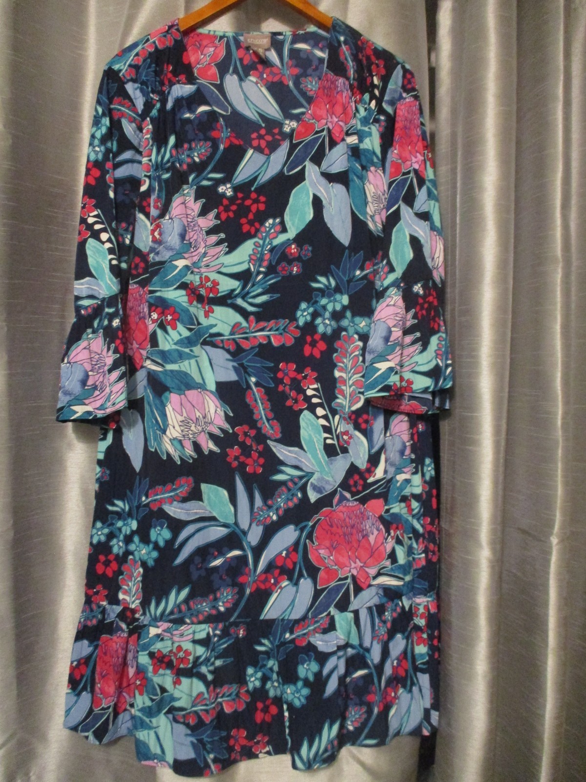 Chico’s Women’s 3.5 (US 18) Floral Print Short Dress Multicolored FREE SHIP!