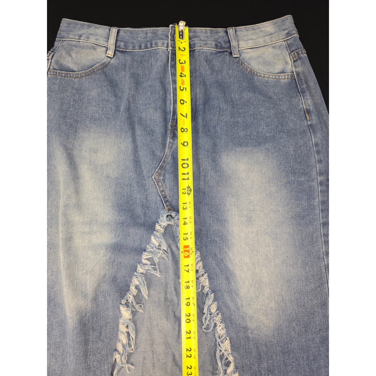 Womens XXL Denim Jean Skirt 34×36 Distressed Raw Hem Medium Wash Midi Skirt
