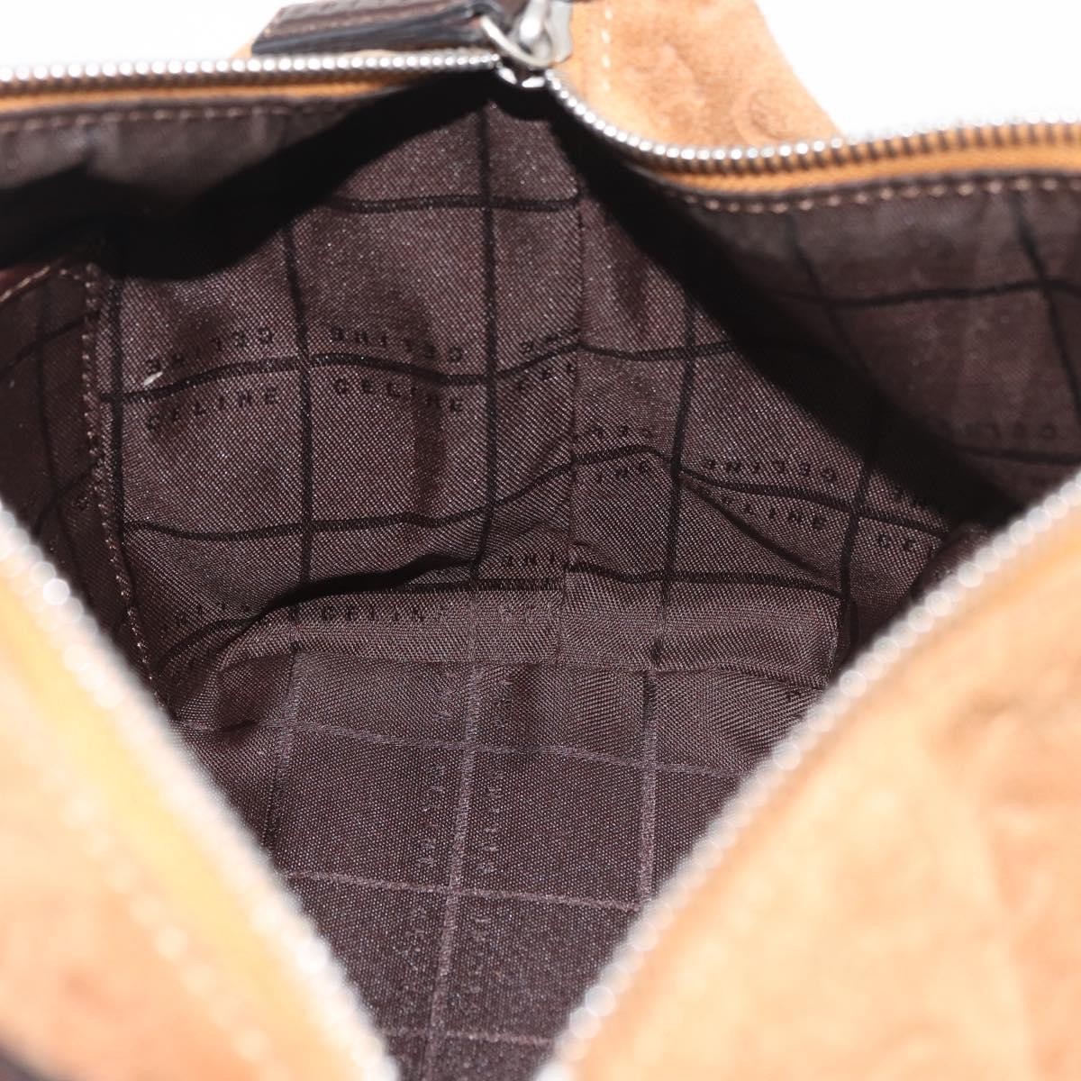 CELINE C Macadam Canvas Hand Bag Suede Brown Silver Auth 176369