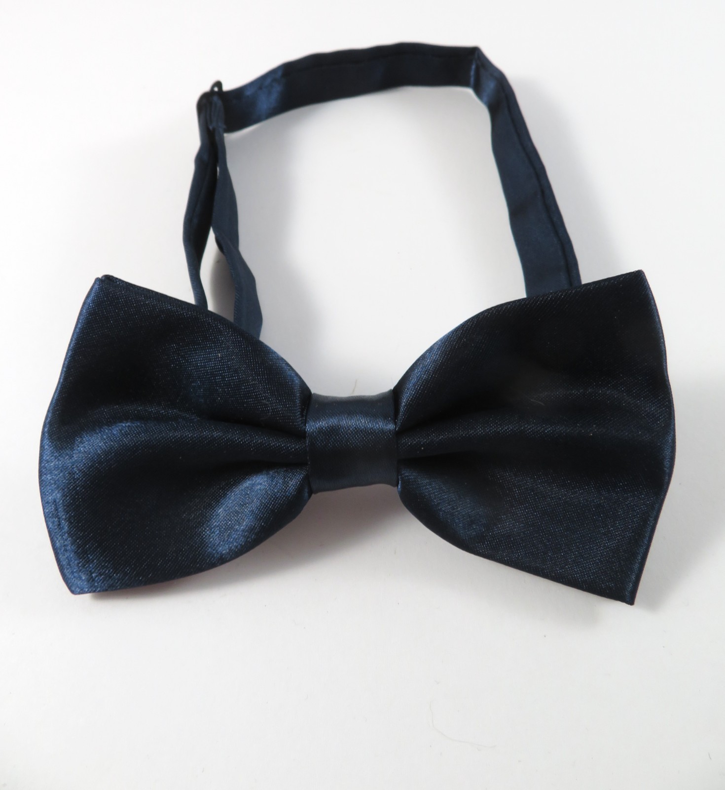 Navy Blue Silky Sheen Bowtie Adult Size Adjustable Band 10.25 To 18.5 Inch Neck