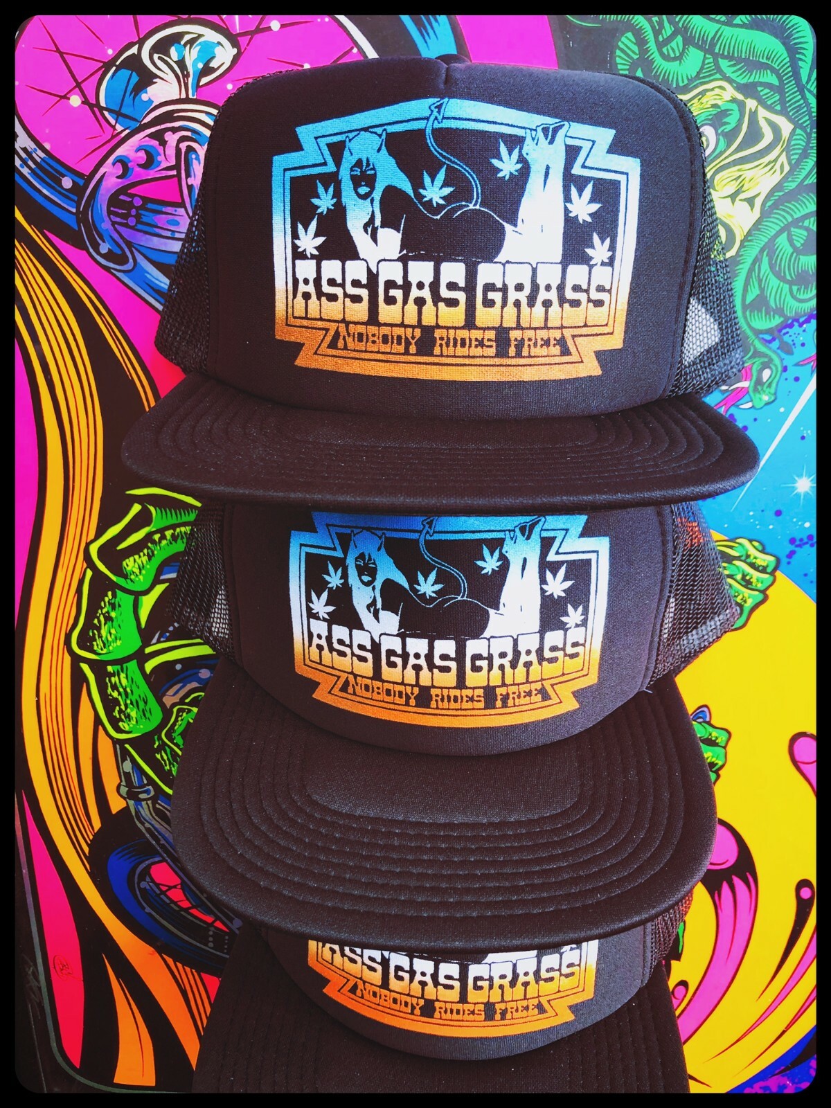 ASS GAS GRASS devil mudflap VINTAGE psych biker trucker hat cannabis muscle car
