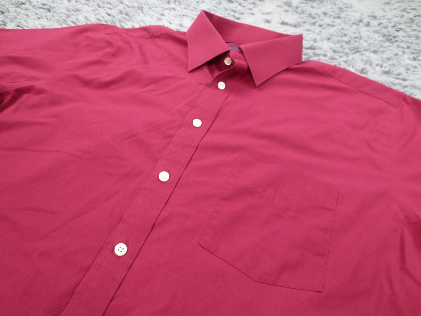 Stafford Travel Shirt Mens 16.5 Dark Red Easy Care Broadcloth Long Sleeve Button