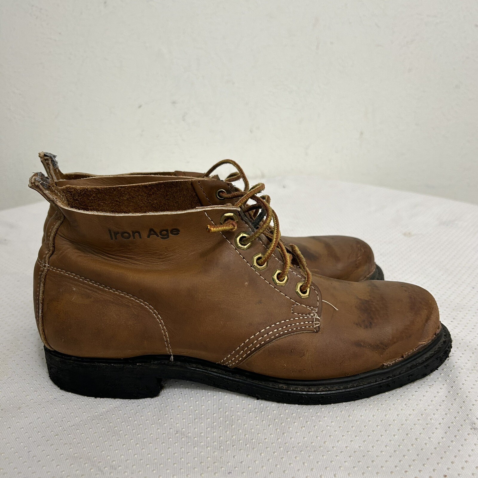 Vintage 90s Iron Age Men’s Steel Toe Brown Lace Up Leather Chukka Work Boot Sz 8