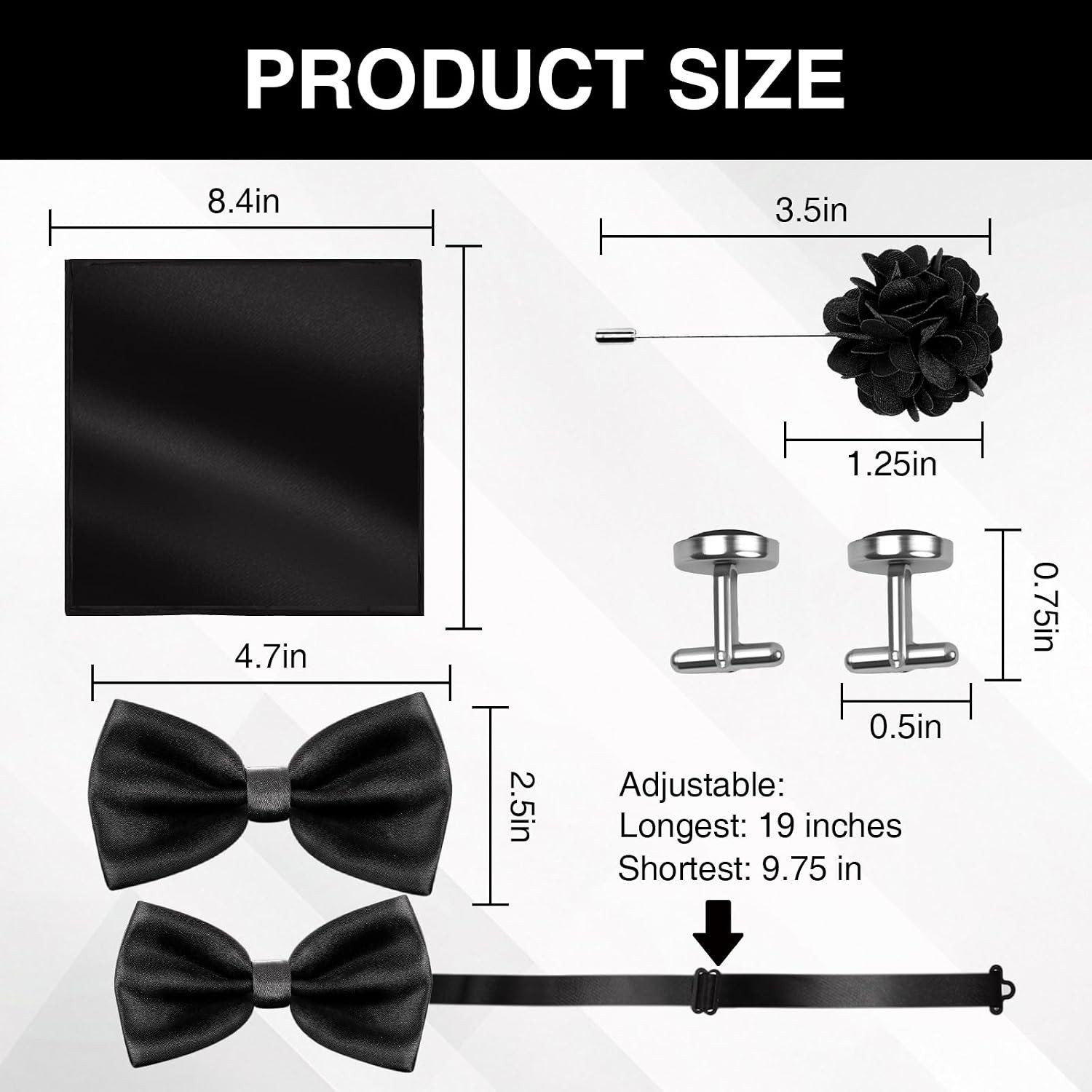 4PCS Black Bowties Men Kit, Pre-tied Corbatines para Hombres Elegantes, Bowtie a