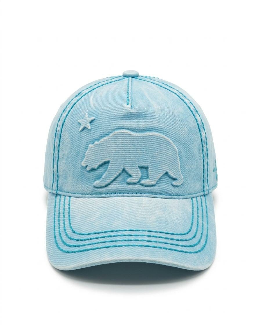 California Bear Embrodery Baseball Cap Washed Cotton Adjustable Unisex Adult Hat
