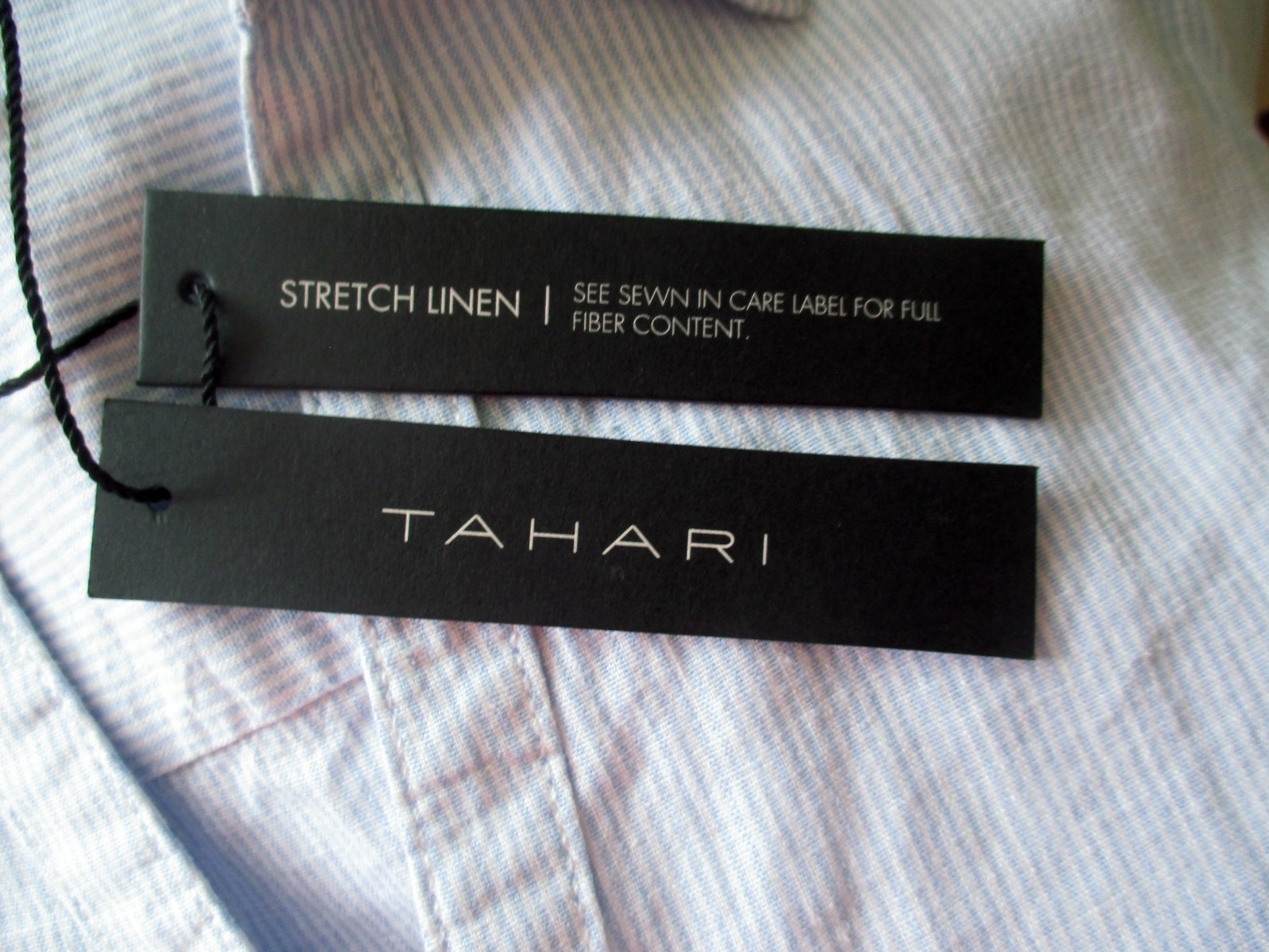 NWT TAHARI Blue White Stripe Stretch Linen Collared Button Down Tunic Top 1X 2X