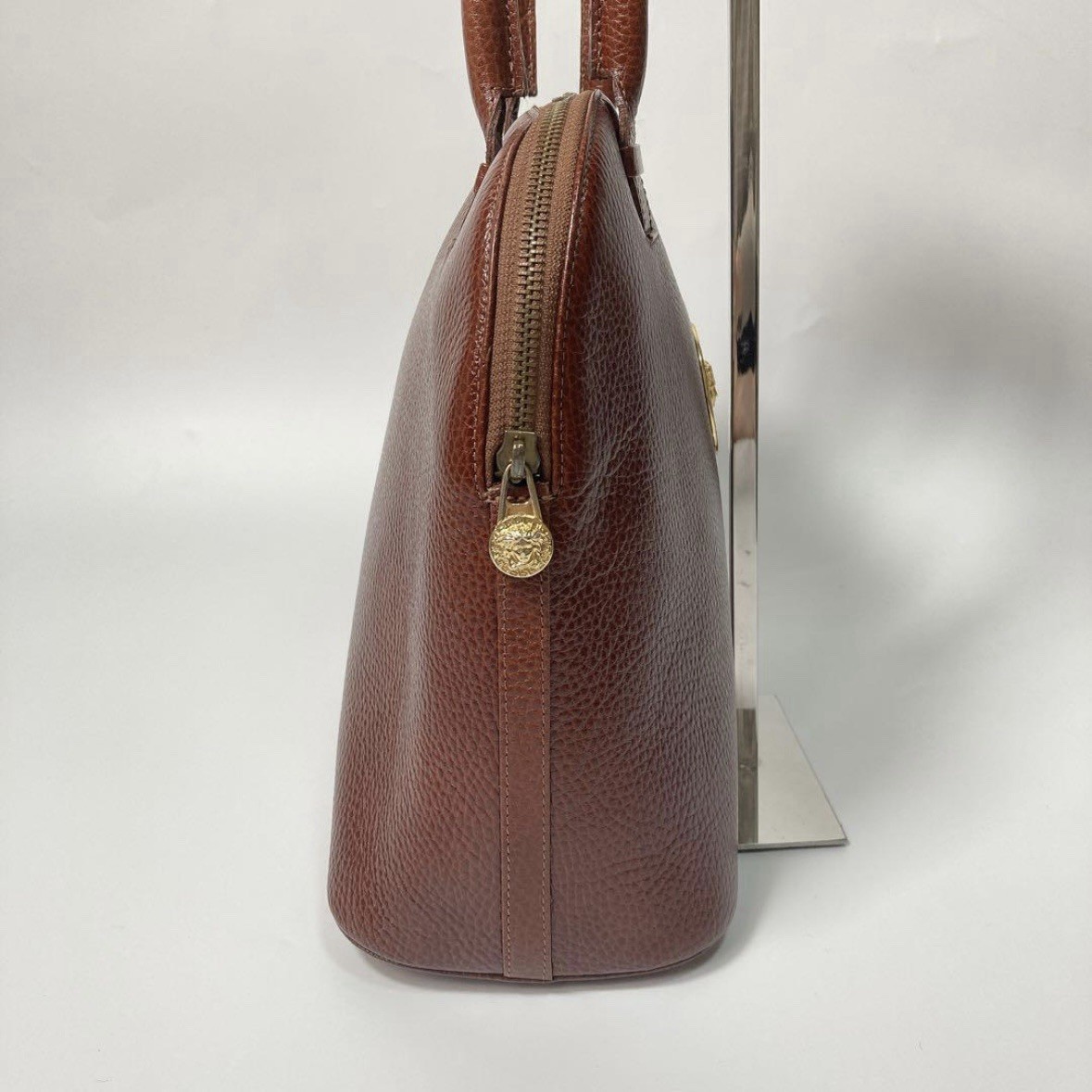 Versace Leather Tote Bag Brown Vintage Classic Medusa Elegant