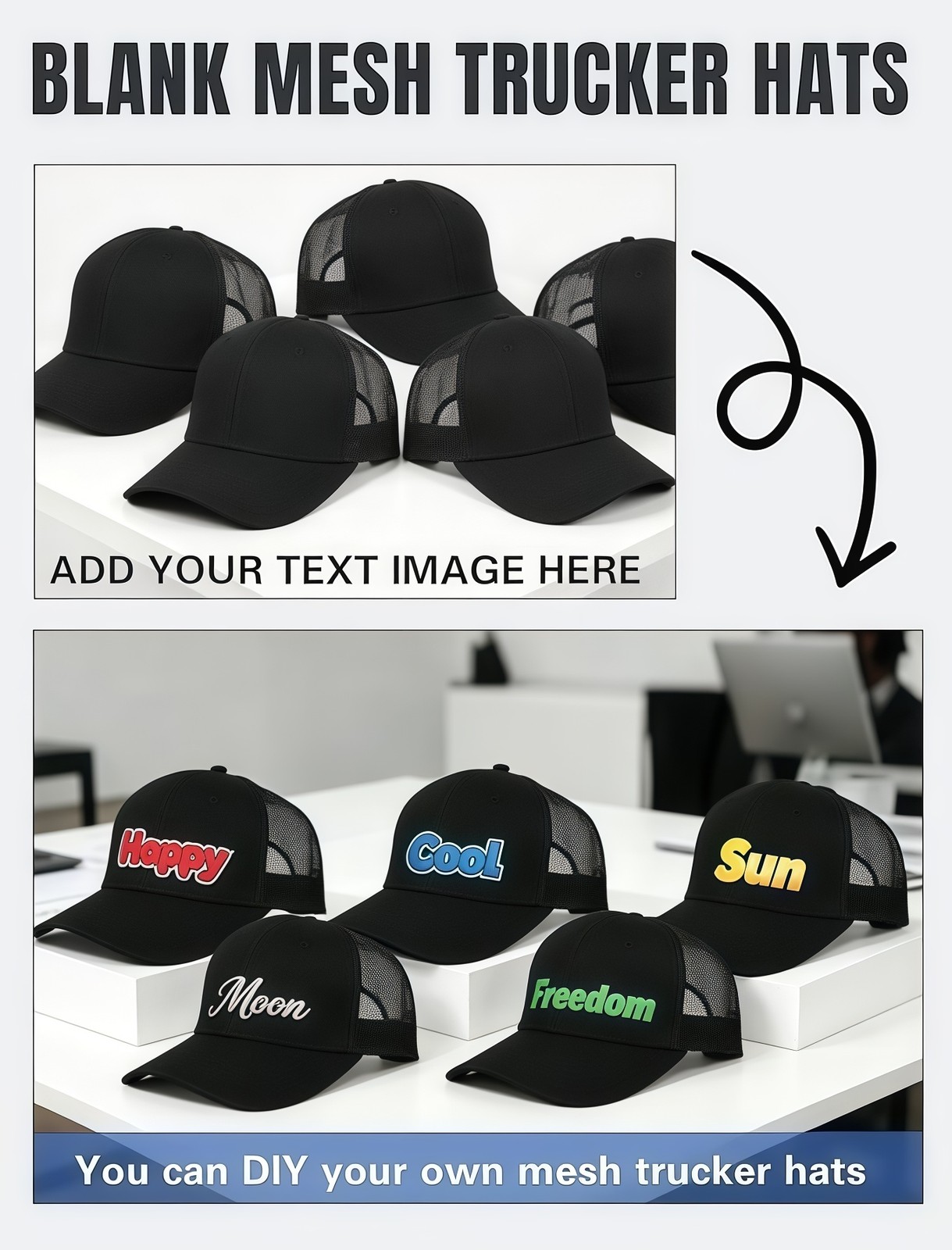 Custom Photo Logo Text Trucker Hat Personalized Adjustable Mesh Cap US Fast Ship