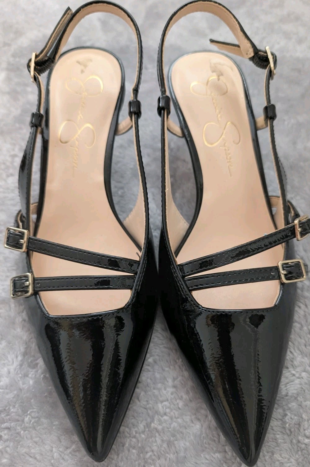 Jessica Simpson Black Patent Leather Slingback Kitten Heel Sz 8 Pumps