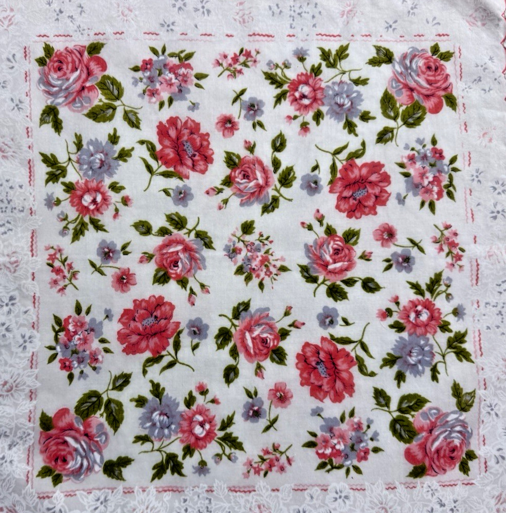 PRETTY IN PINK Vintage Floral Hankie Handkerchief with sweet design