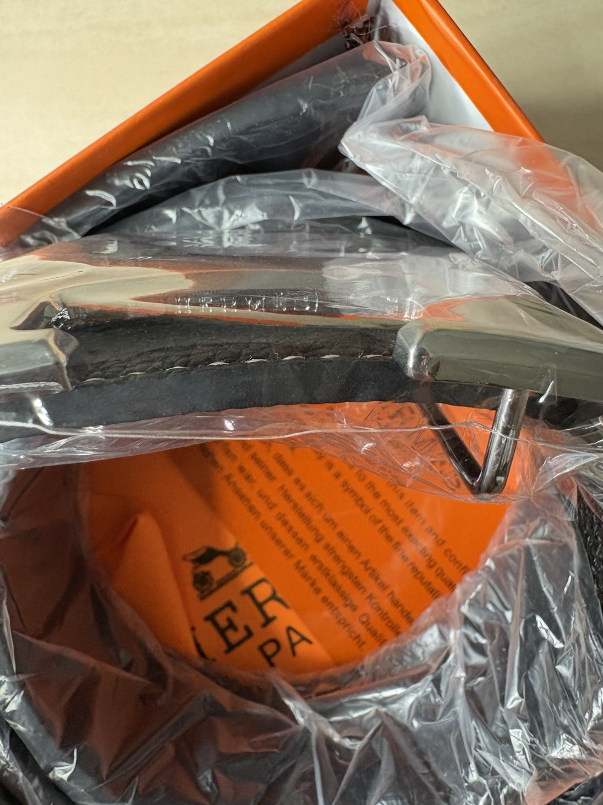 Hermès Black Leather Solid Belt, Silver Buckle, Includes Orange Hermès Box