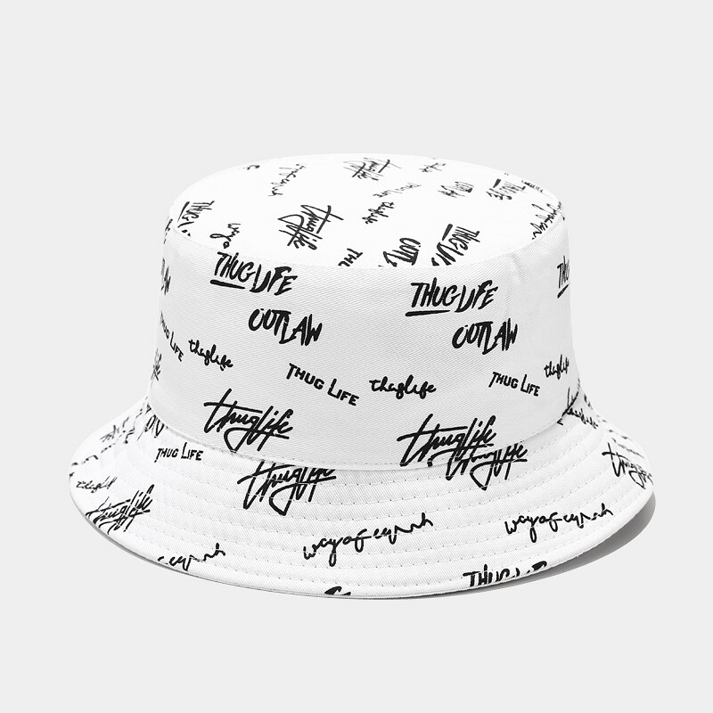 Graffiti Letter Bucket Hat Cap Double-sided Fisherman’s Cap Men Women Cotton