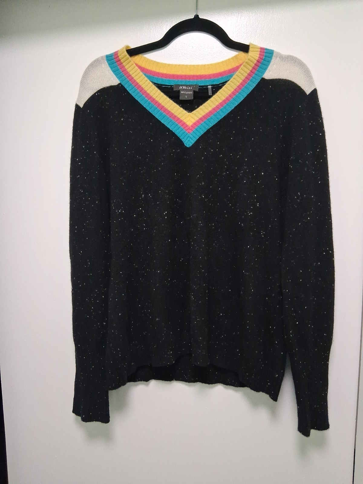 Pure Amici Women’s Multicolor Sweater 100% Cashmere V Neck Size L
