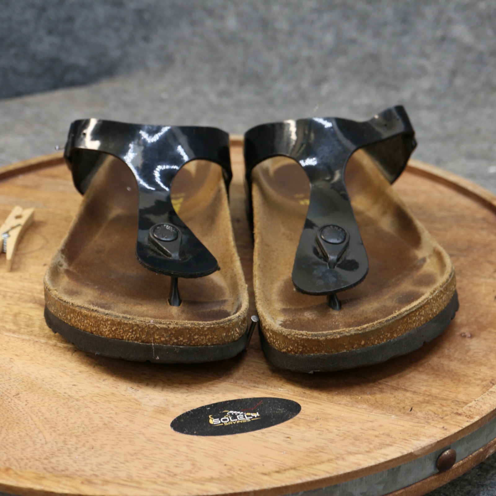Birkenstock Womens Gizeh Black Patent Birko Flor Thong Sandals Size 38 US 7 Reg.