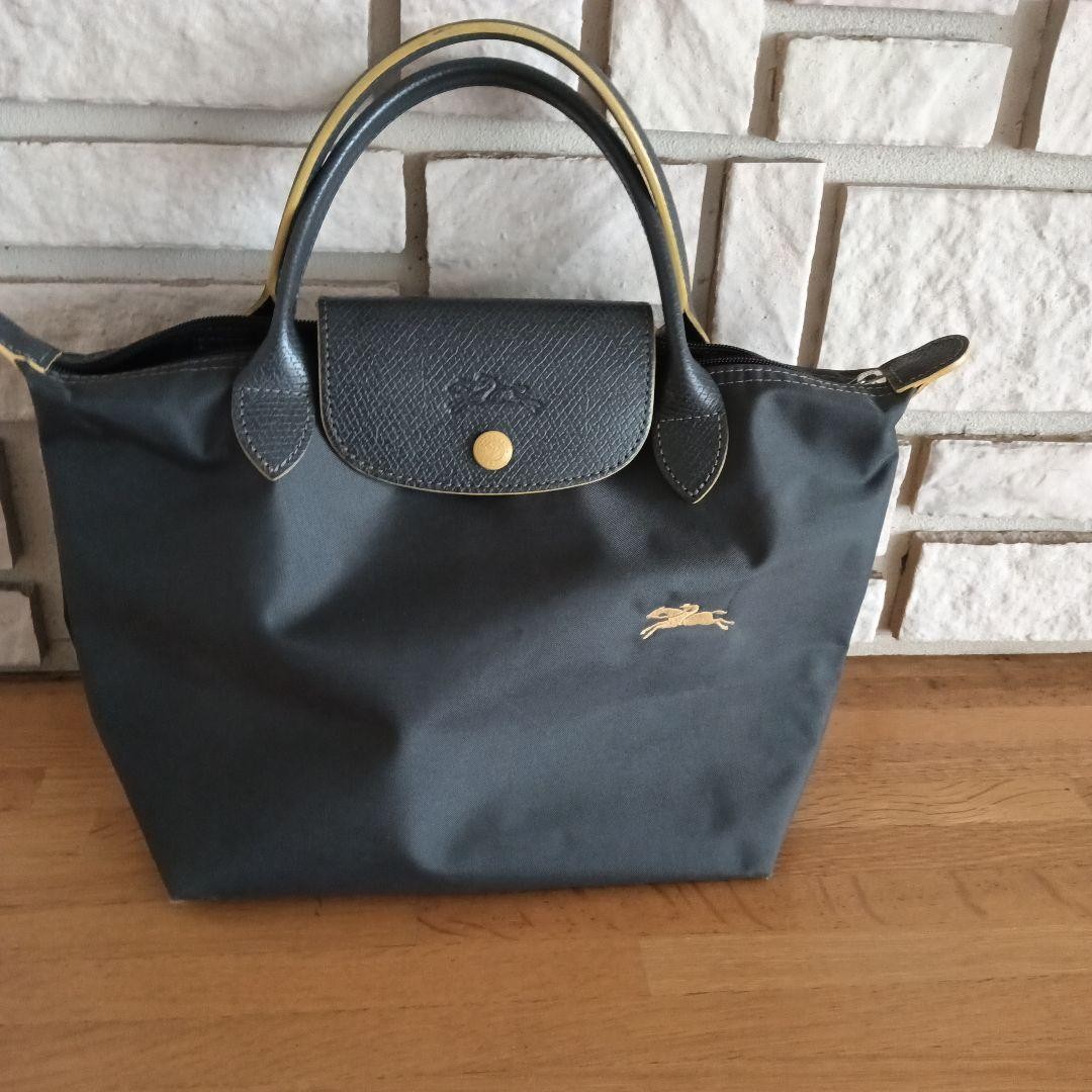 Longchamp leather nylon bag, gray & yellow