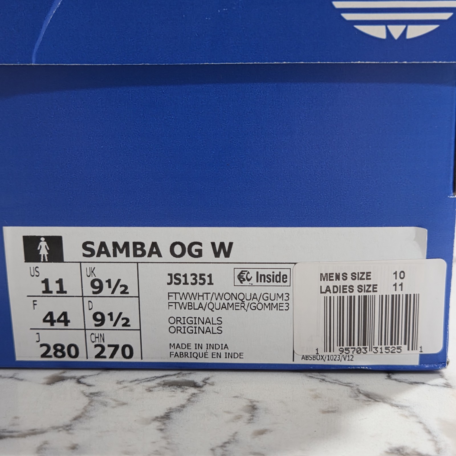 Adidas Samba OG W White Wonder Quartz Size 11 Women’s JS1351 Casual Sneakers