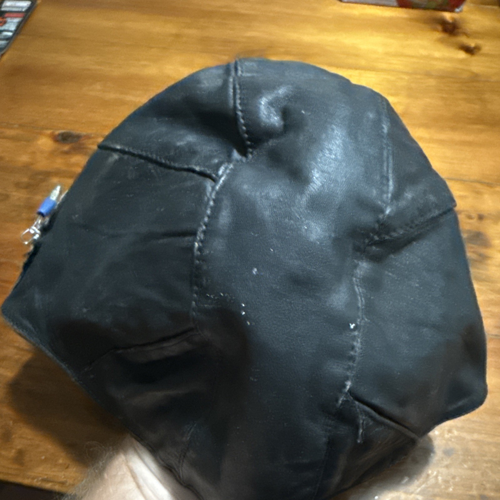 Black Leather WWII Style Pilot Aviator Helmet XL Suede Lined Zip Ear Pockets