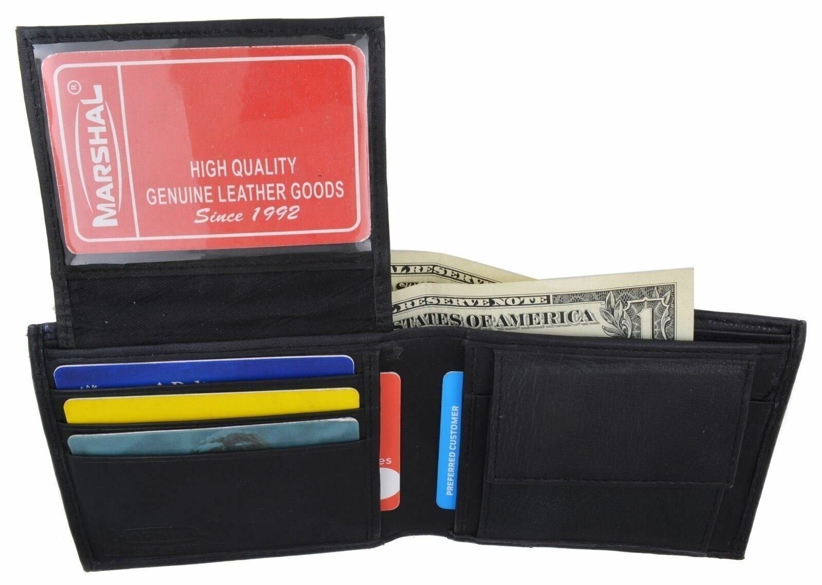 Mens Bifold Genuine Leather Wallet Secure Multi Pocket Zipper Coins Billfold