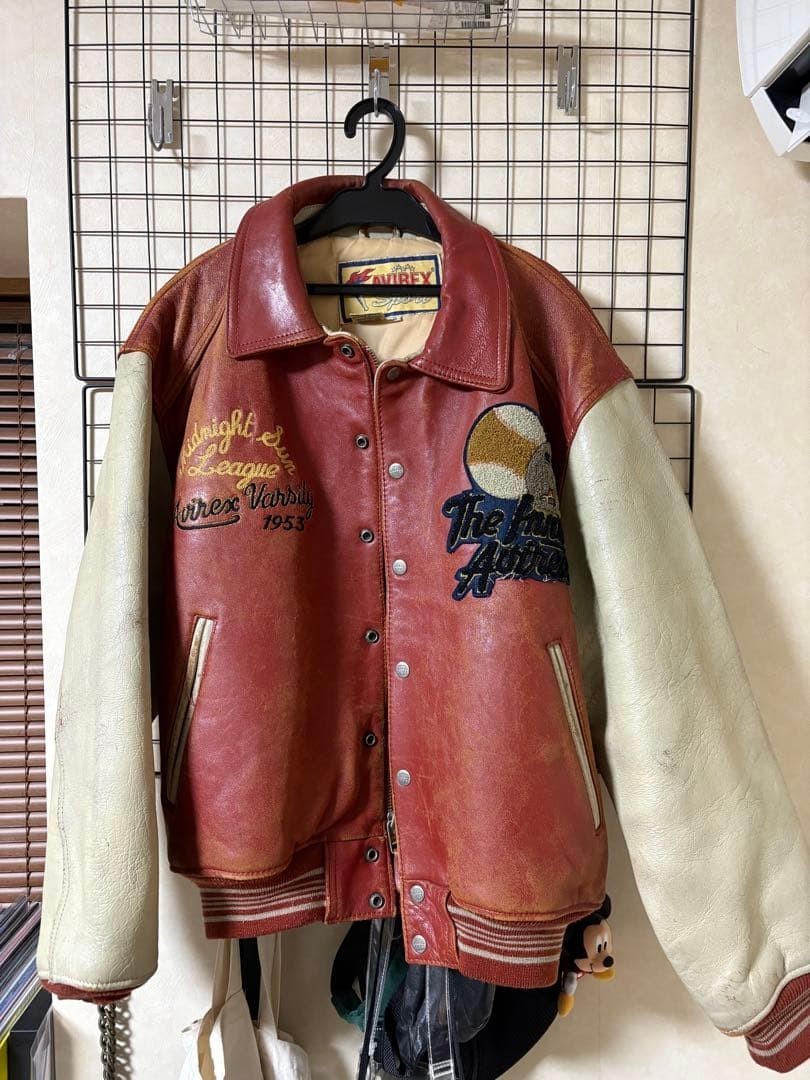Vintage Avirex Stadium Jacket Red Leather Midnight League 1953 Size M